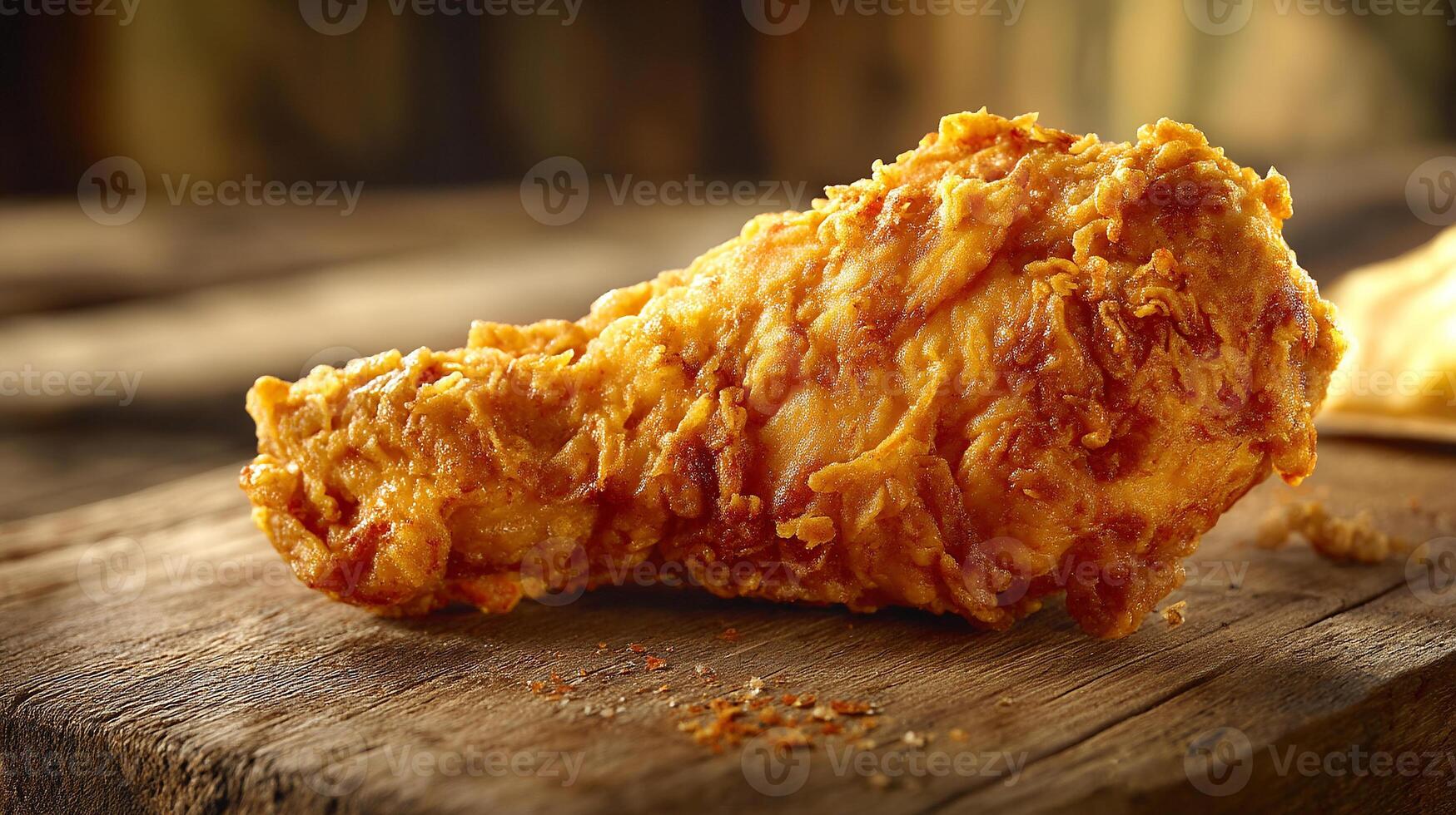 Close-up photorealistic fried chicken leg piece wallpaper photo