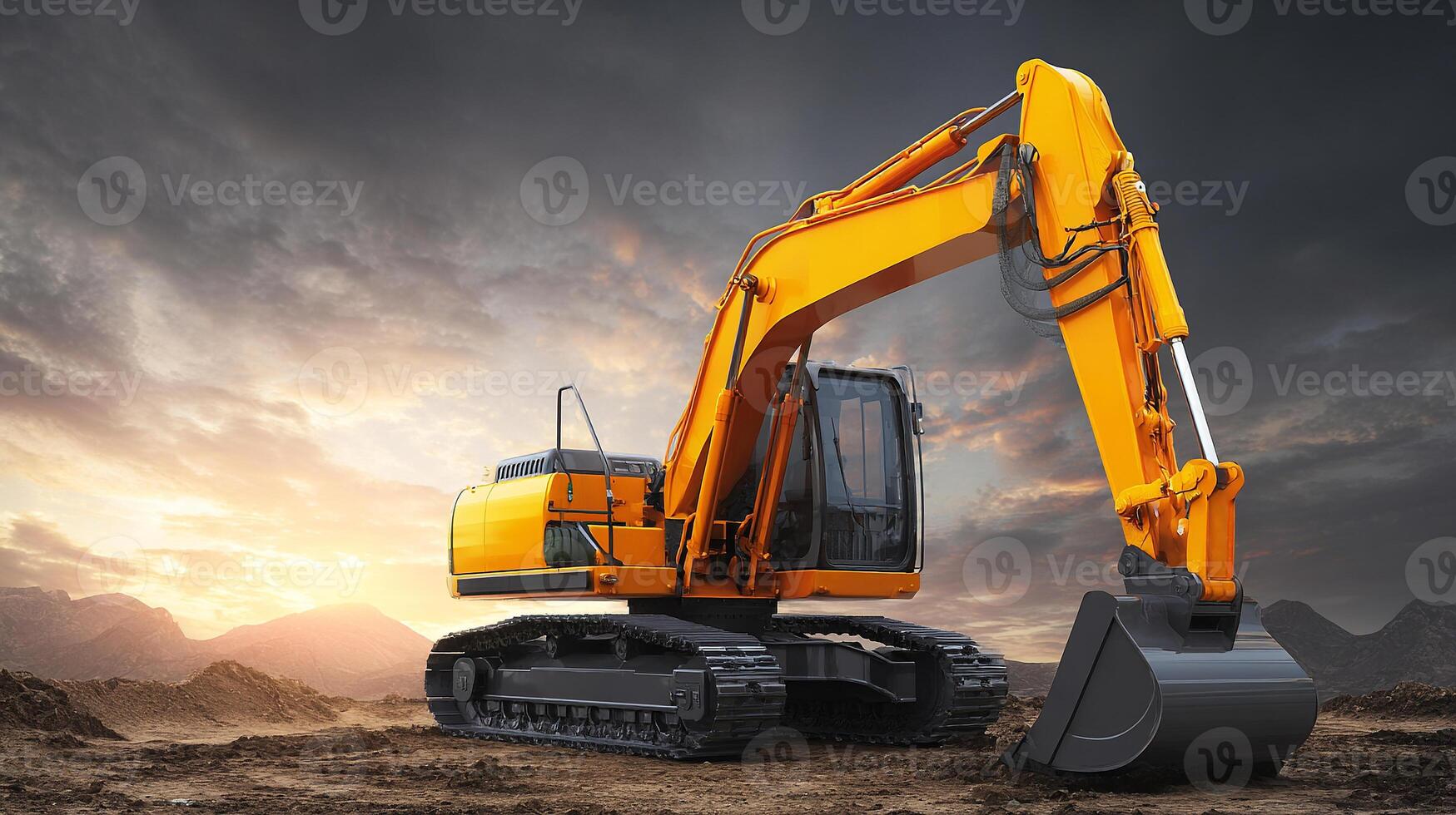 Realistic textures on excavator at work site photo