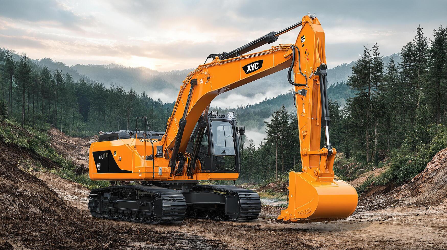 Excavator photo with natural light and texture