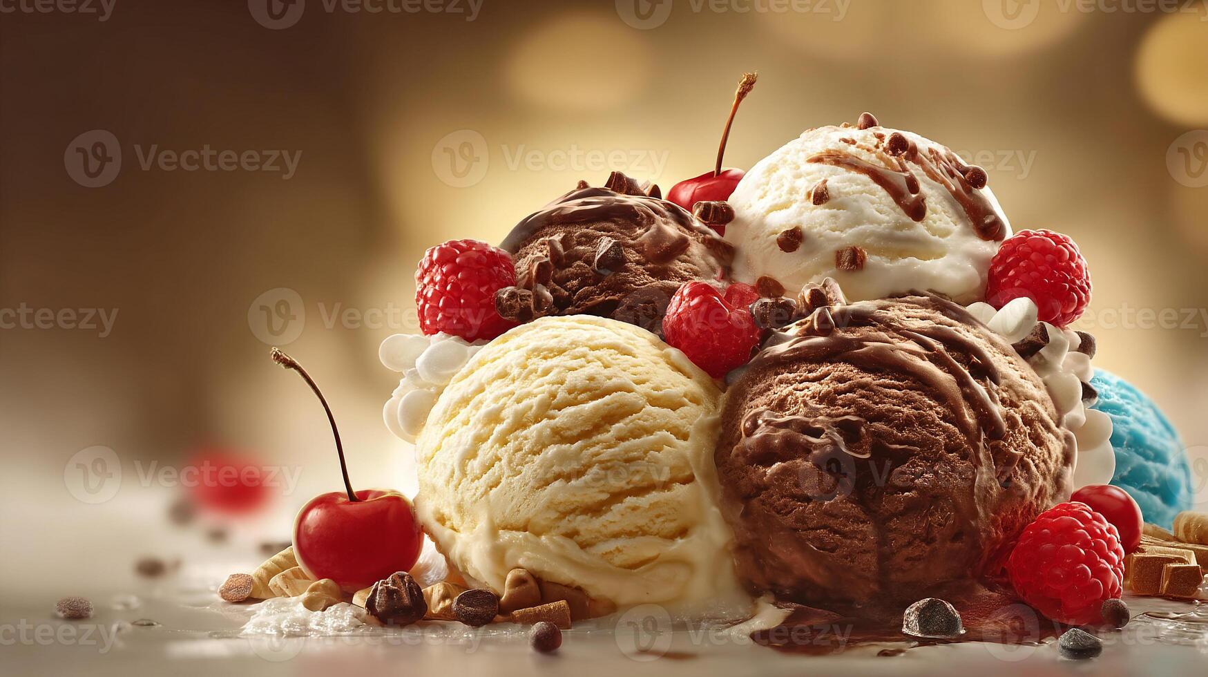 Scoops of dessert shown with colorful lighting photography photo