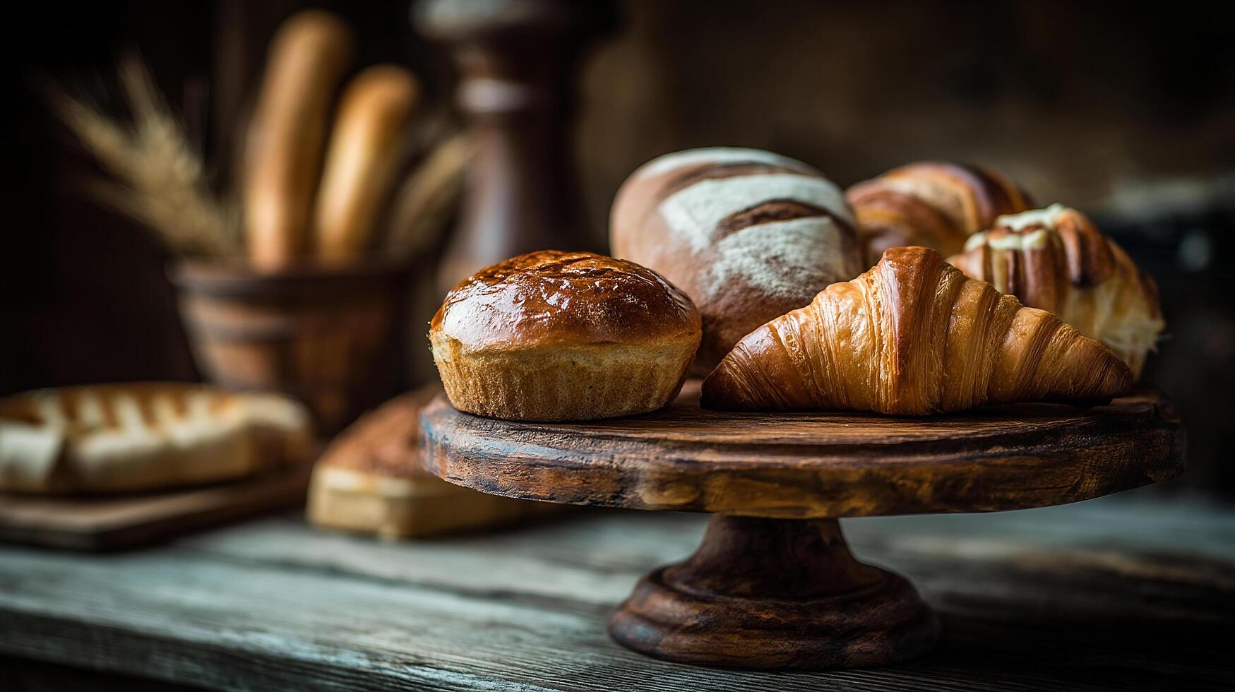 Sharp image of rustic bread and pastry photo