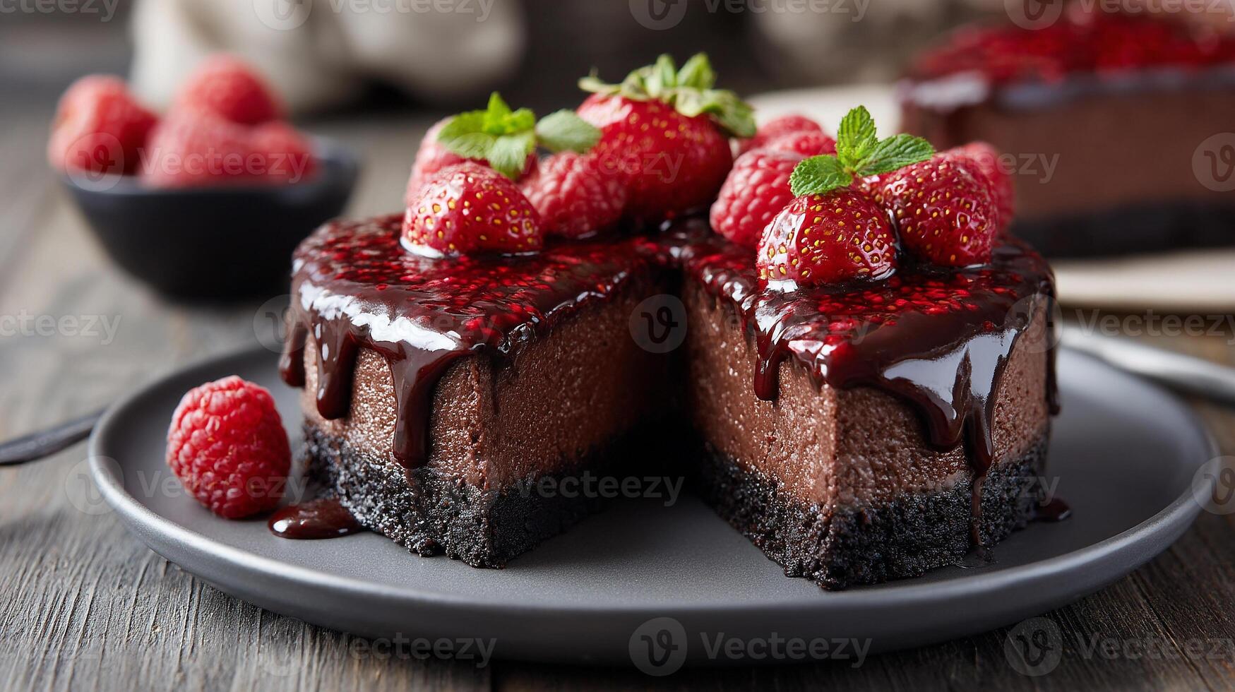 Delicious dessert served in minimalistic background style photo
