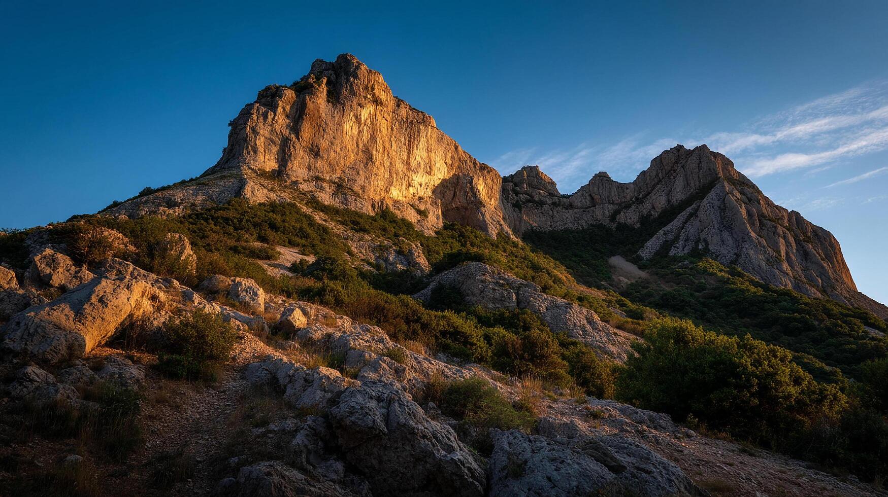 Photorealistic outdoor photo of pure natural landscape setting