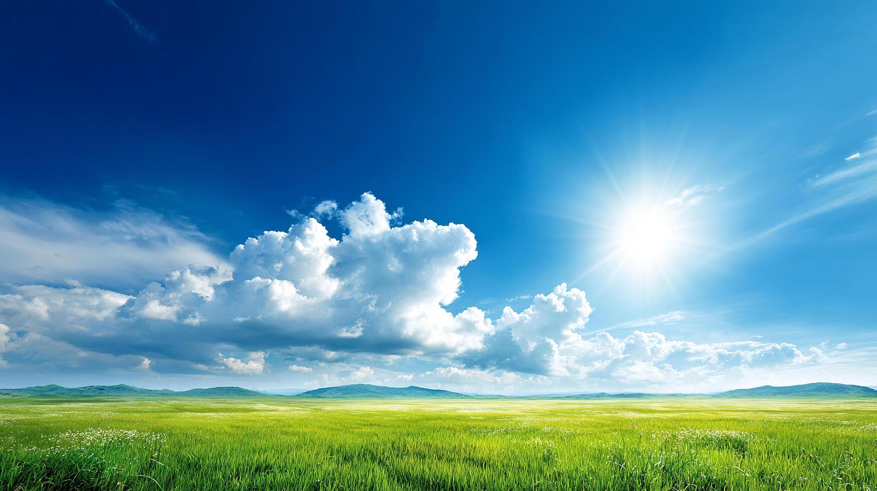 Vivid colors in bright summer valley landscape photo
