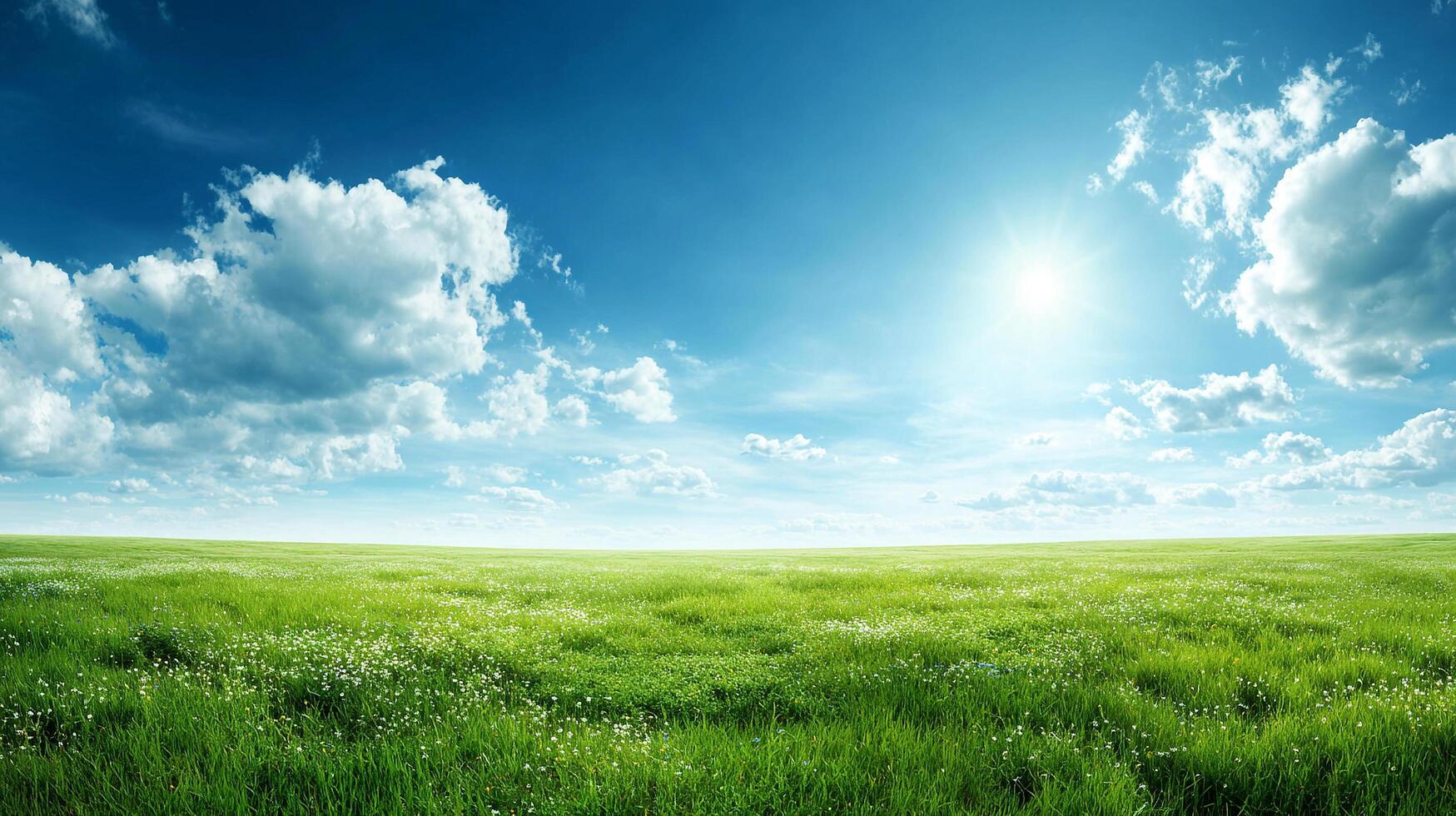 Bright summer day with lush valley meadow grass photo