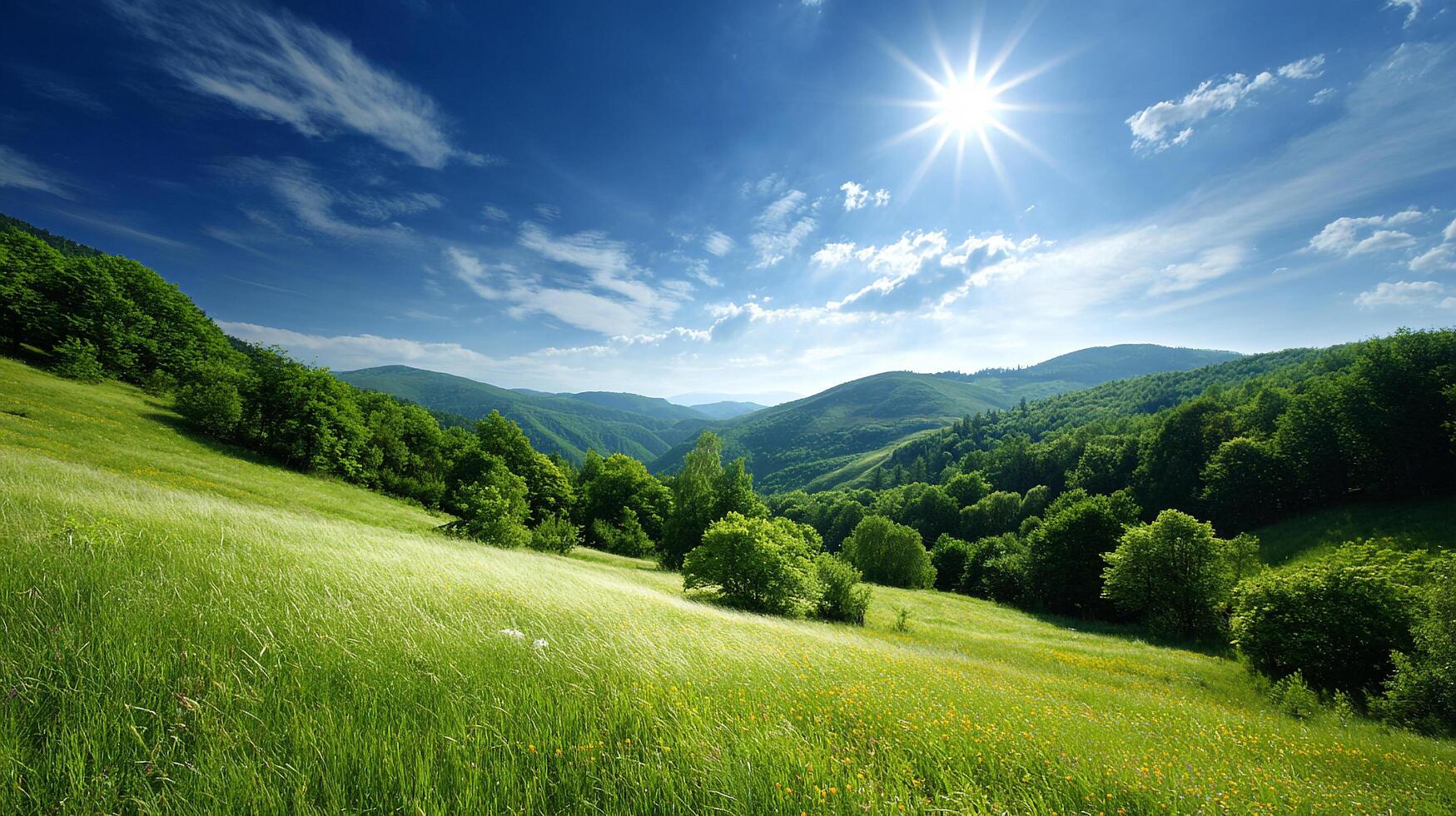 High resolution summer valley scene with bright textures photo