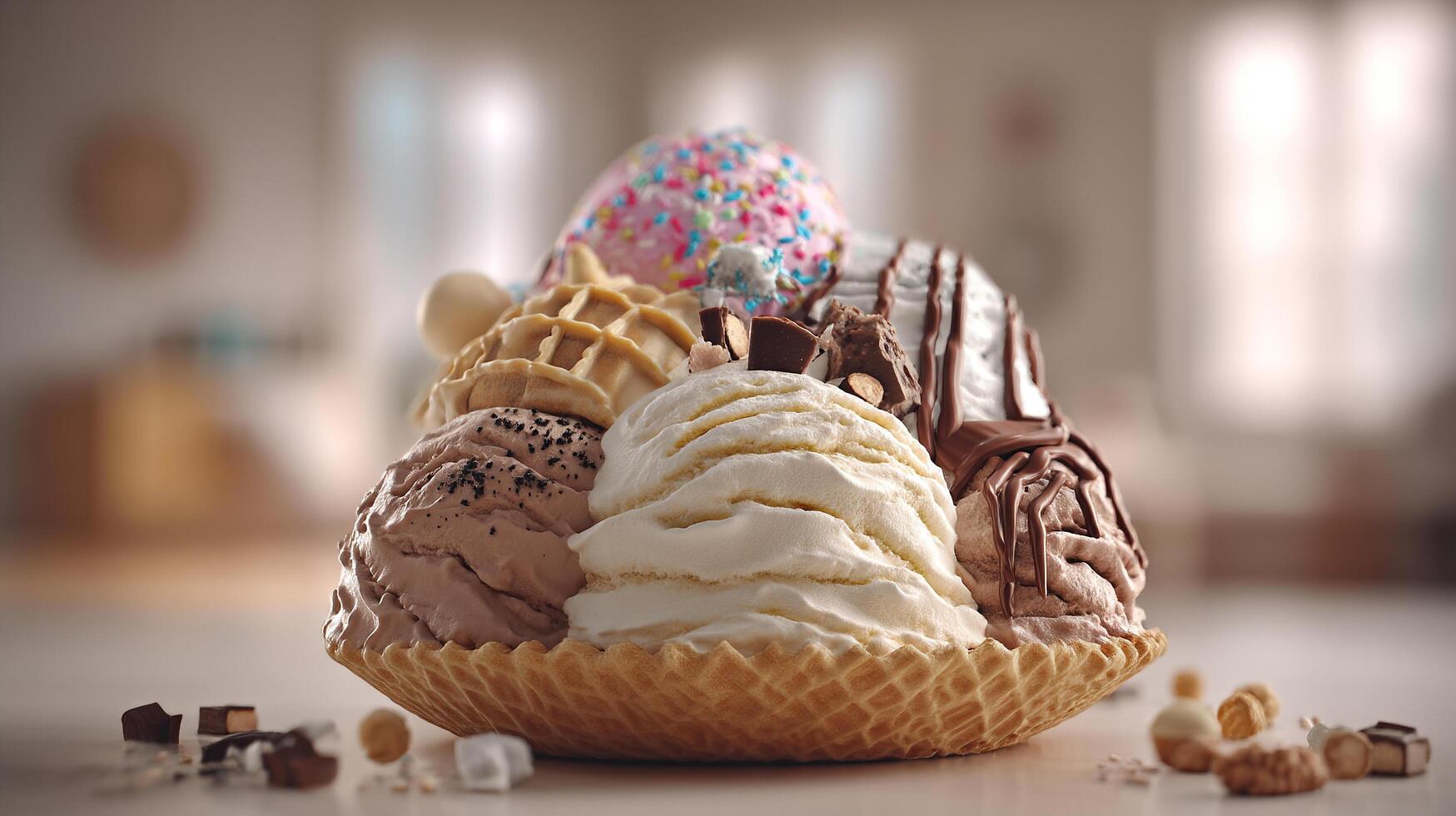 Colorful scoops of frozen creamy texture image photo