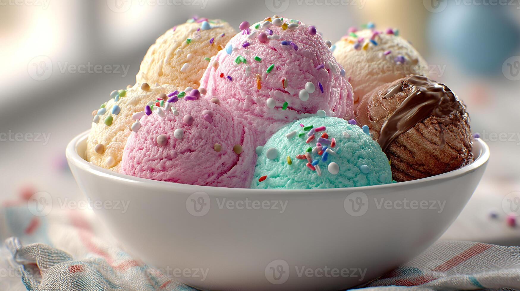 Ice cream scoops captured in bright soft image photo