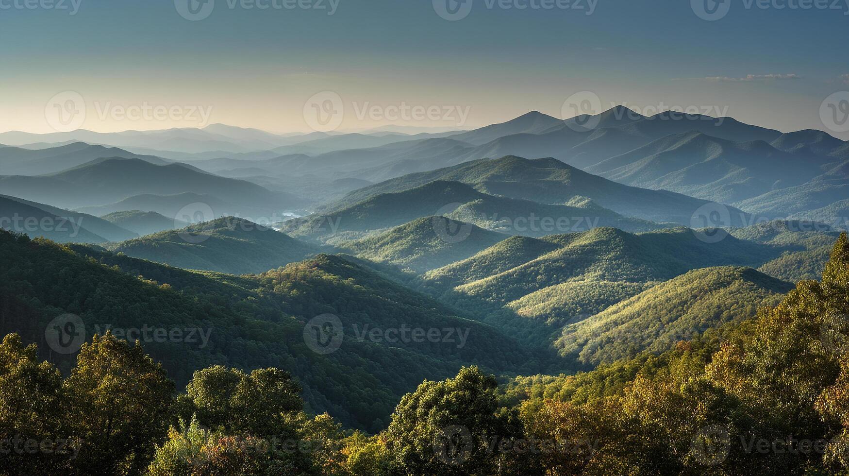 Photorealistic photo of serene natural landscape beauty