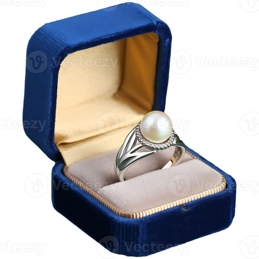 High-End Pearl Ring with Golden Cushion Display Proposal Image png