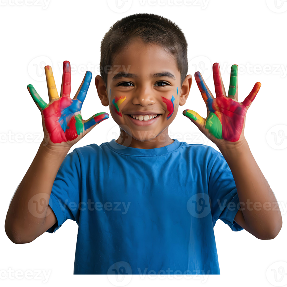 Cheerful Kid with Rainbow Hands - Playful Childhood Image png