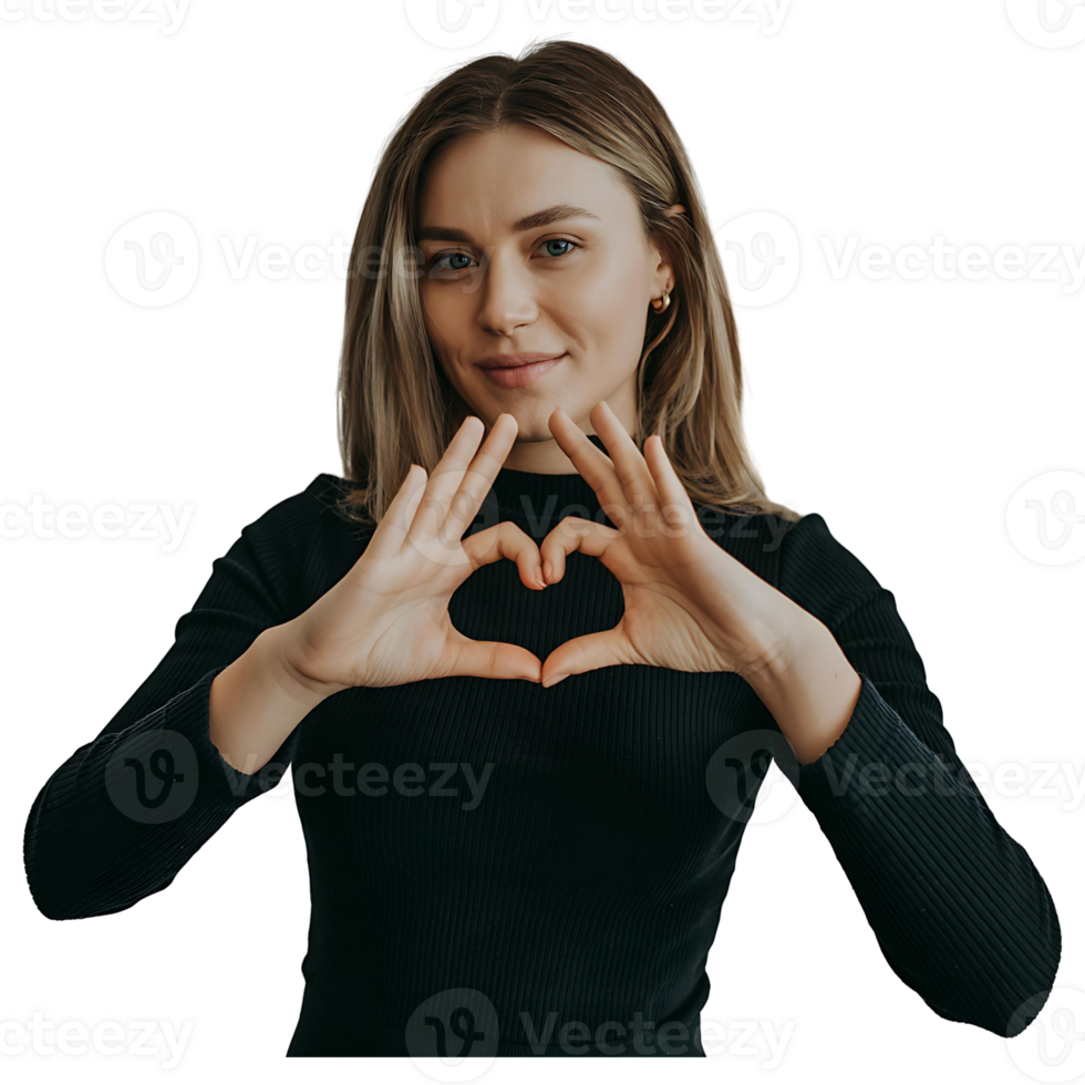 Cheerful Woman Gesture of Love Friendly Lifestyle Photo png