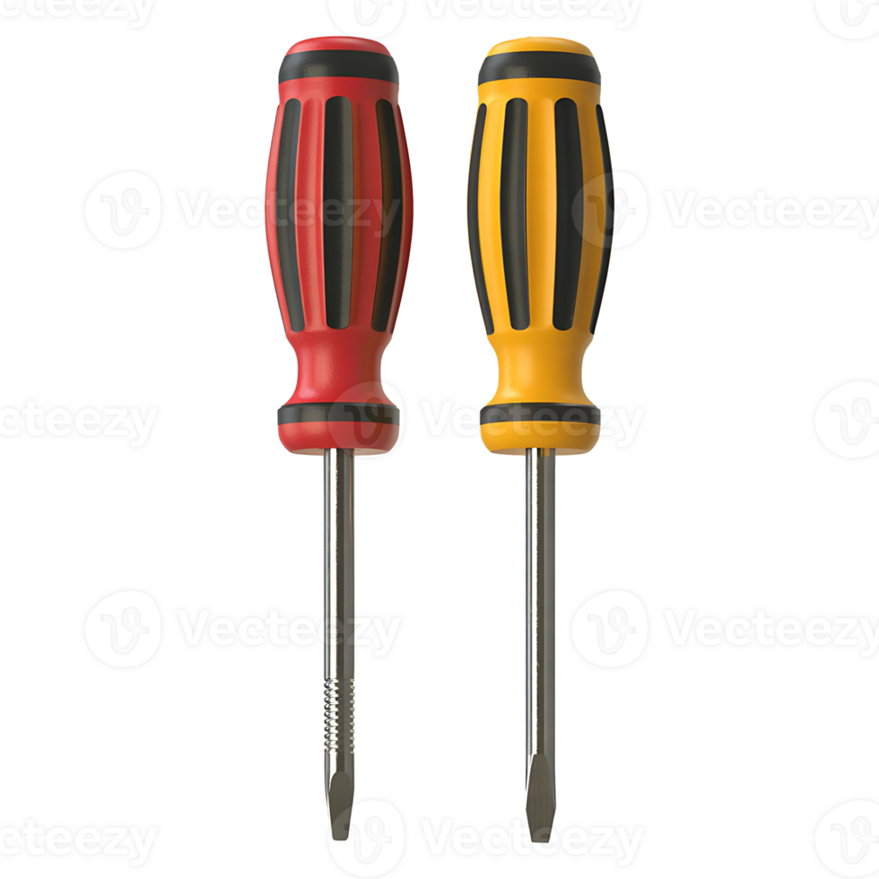 High-Quality Flathead and Phillips Screwdrivers Set Red and Yellow Handle Tools png