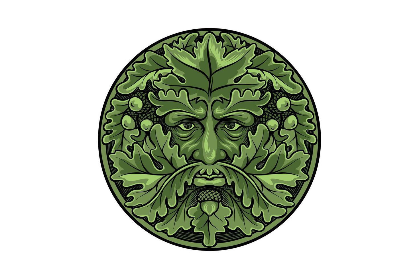 Green Man surrounded by oak leaves vector