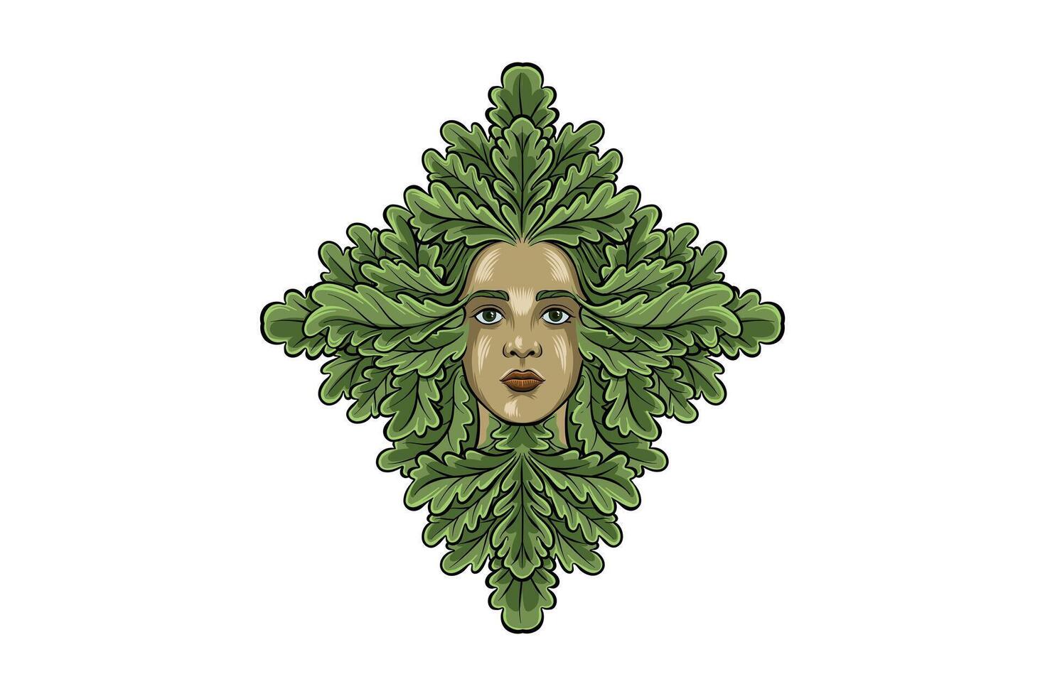 Face in green leaves design vector