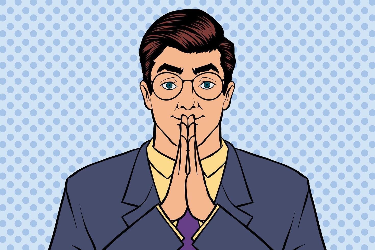 Thoughtful businessman with clasped hands vector