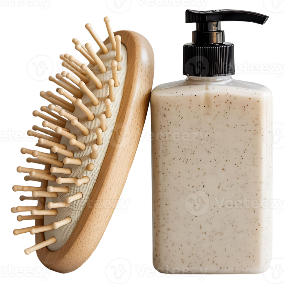 Minimalist Bath Accessories Natural Bristle Brush and Liquid Cleanser png