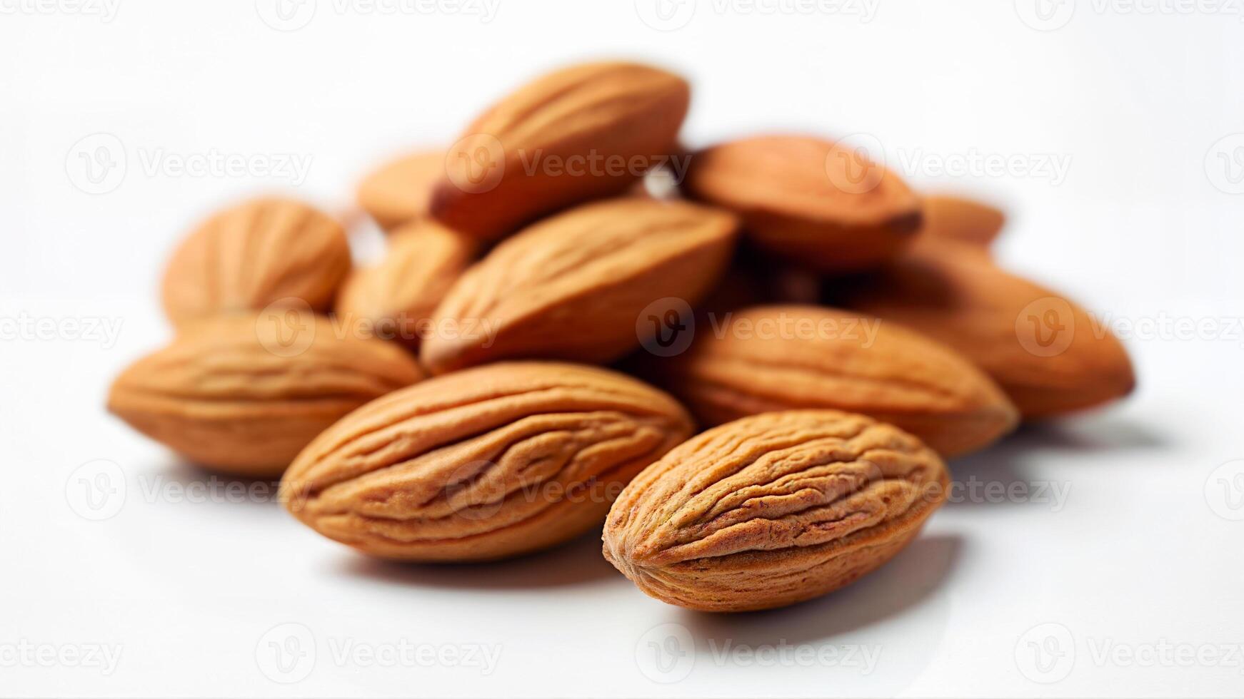 A group of whole almond nuts is isolated on a white background for use in food, nutrition, or snack concepts. The image is suitable for illustrating healthy eating, natural ingredients, or plant-based diets. photo