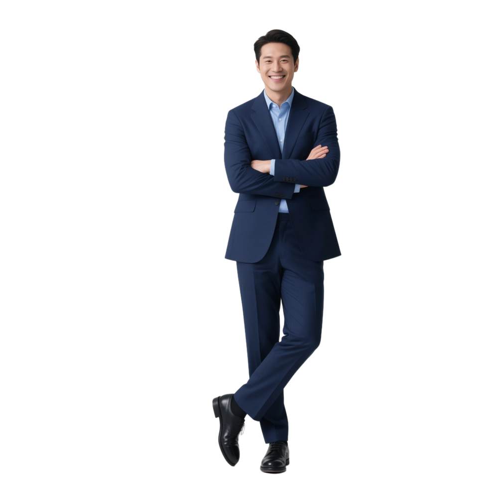 Man in suit arms crossed posing isolated on transparent background, no background png