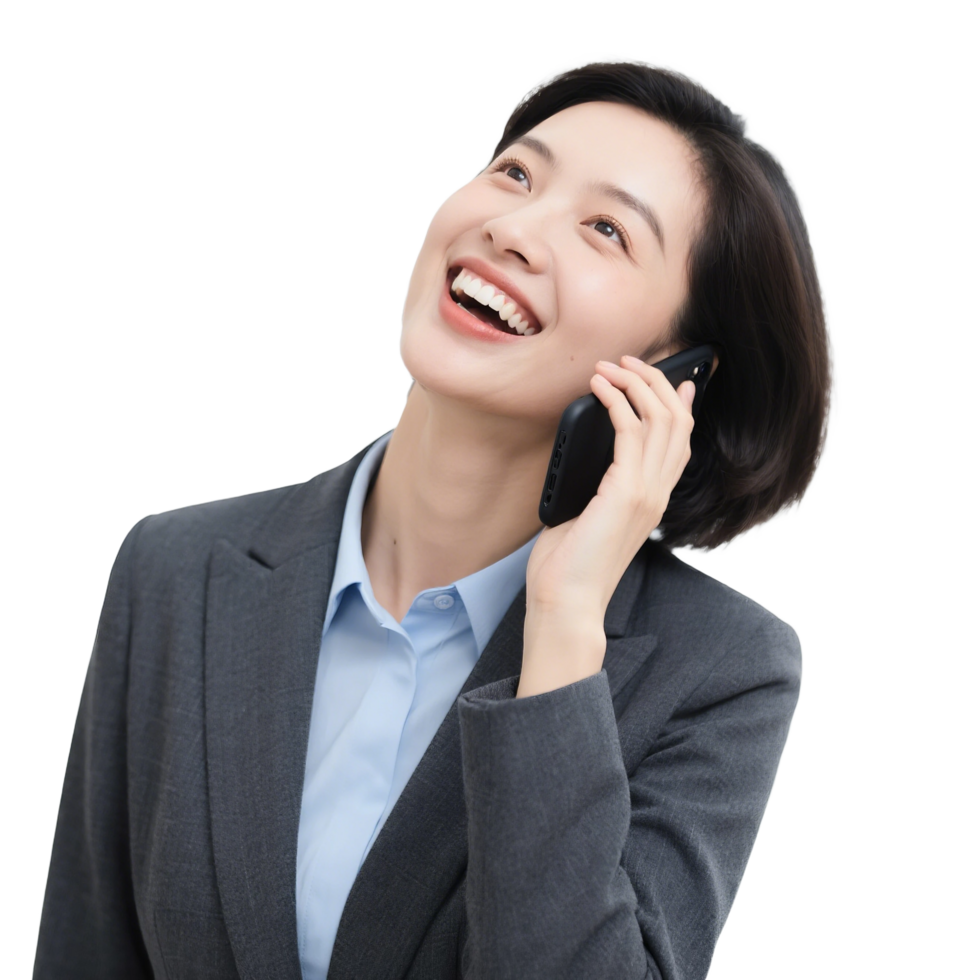 Woman smiling on a phone call isolated on transparent background, no background png