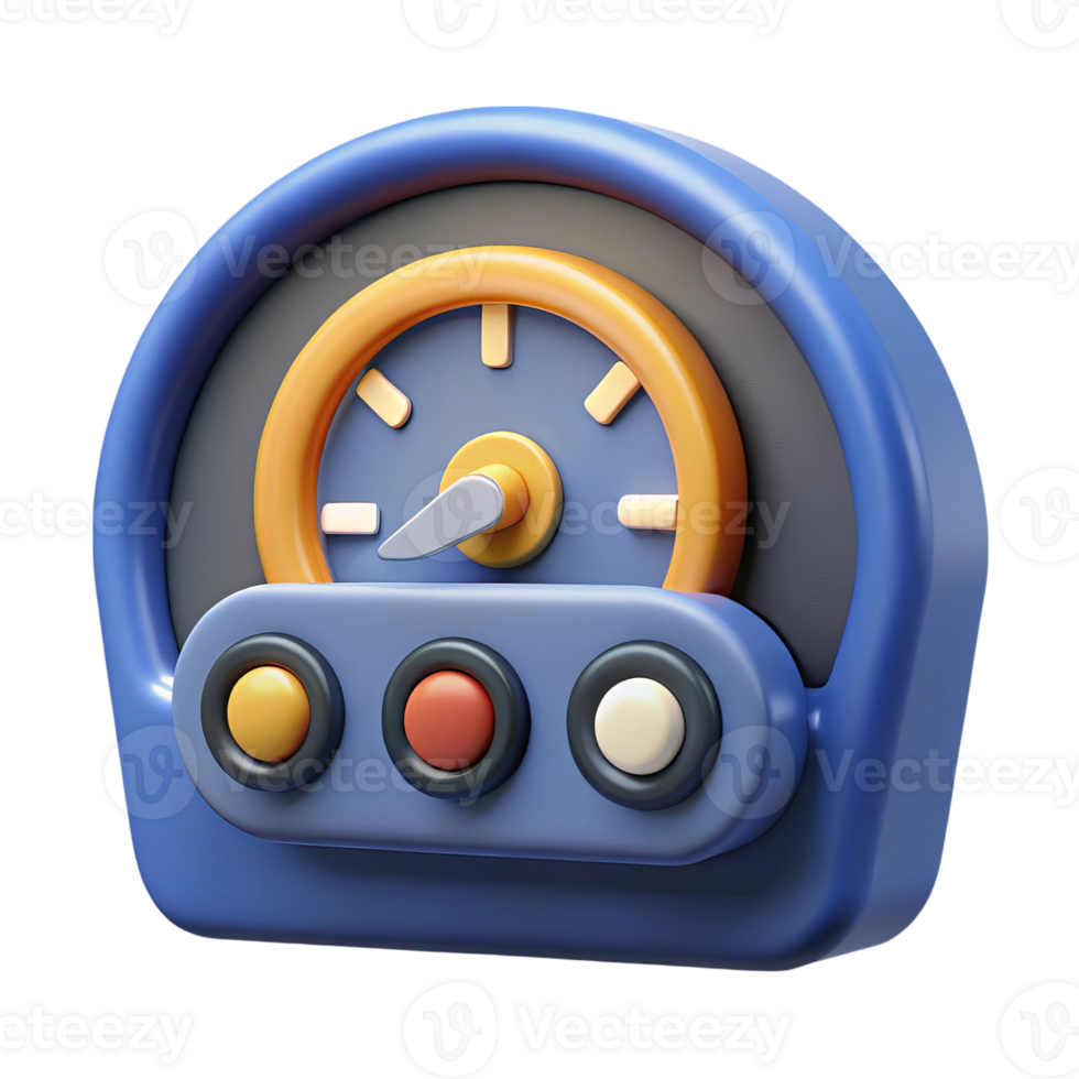 3d cartoon speedometer gauge isolated on transparent background png