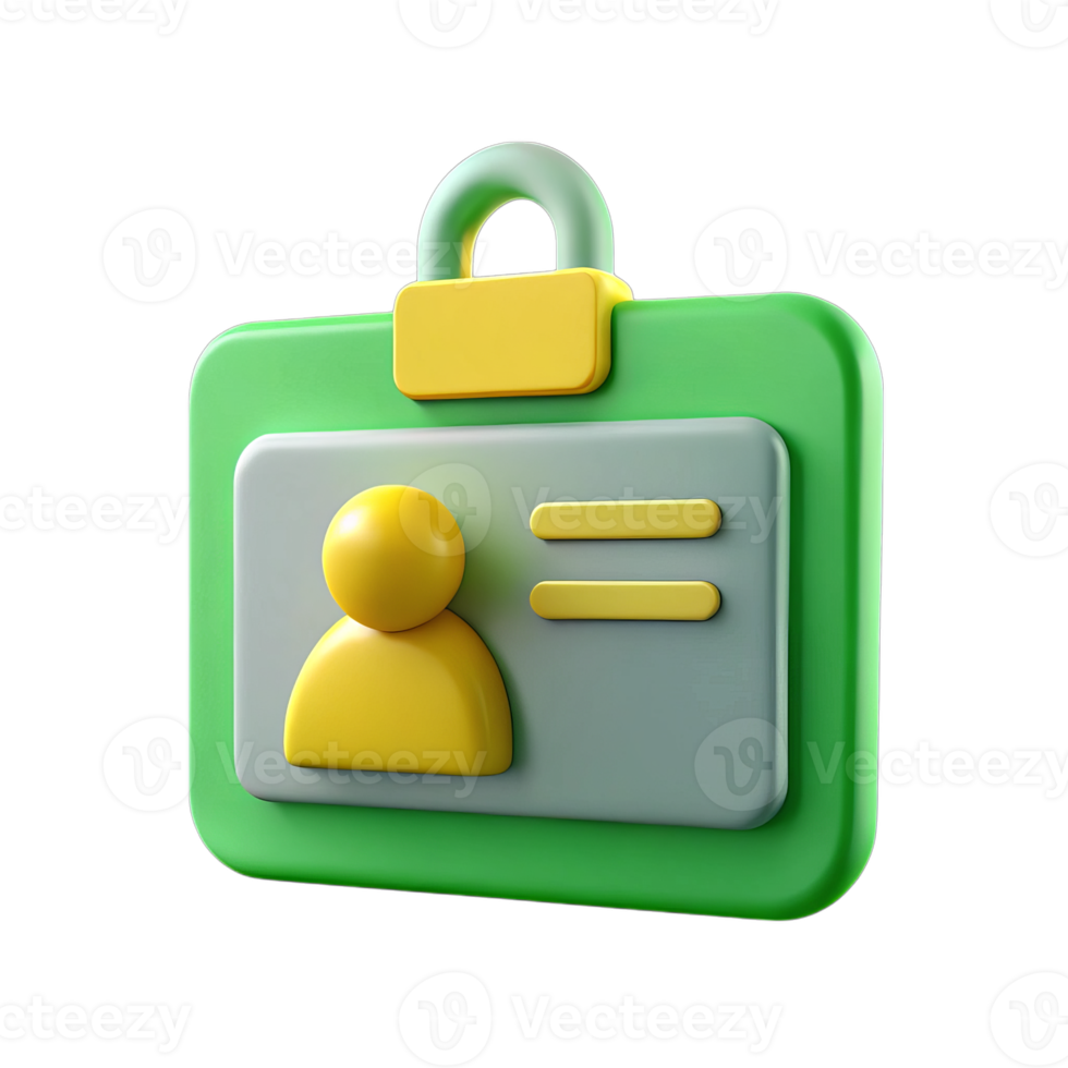 3d render of green id card icon isolated on transparent background png