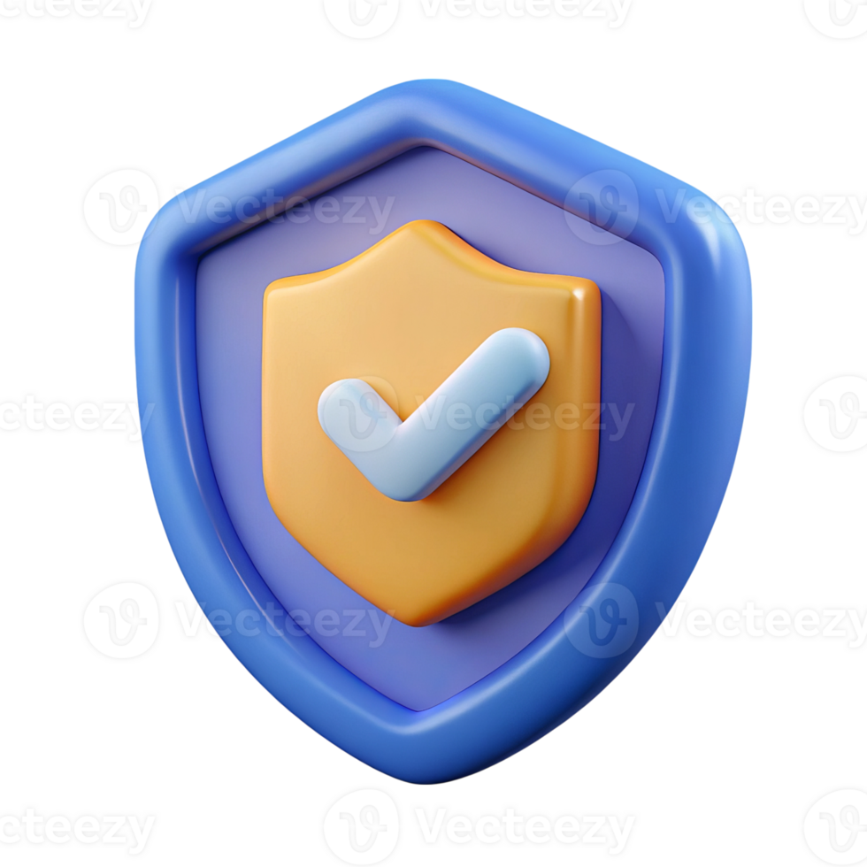 3d render of a shield with checkmark icon isolated on transparent background png