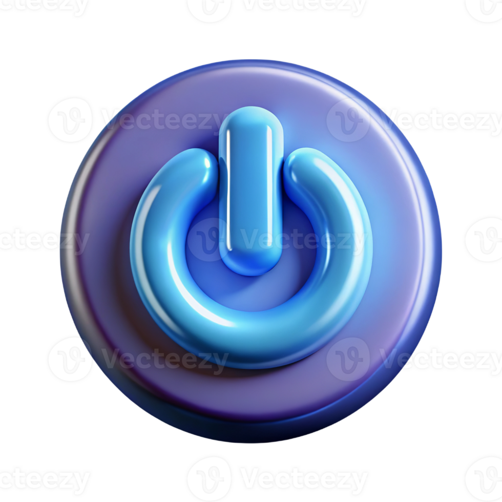 3d render blue power button icon isolated on transparent background png