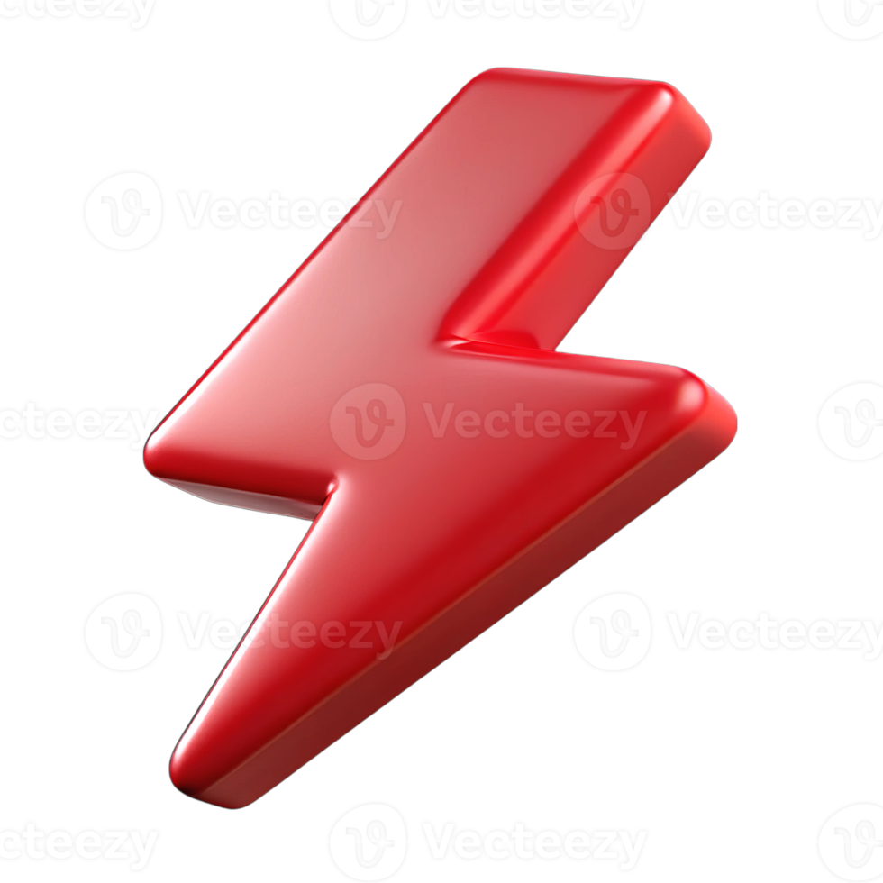 3d red lightning bolt icon isolated on transparent background png