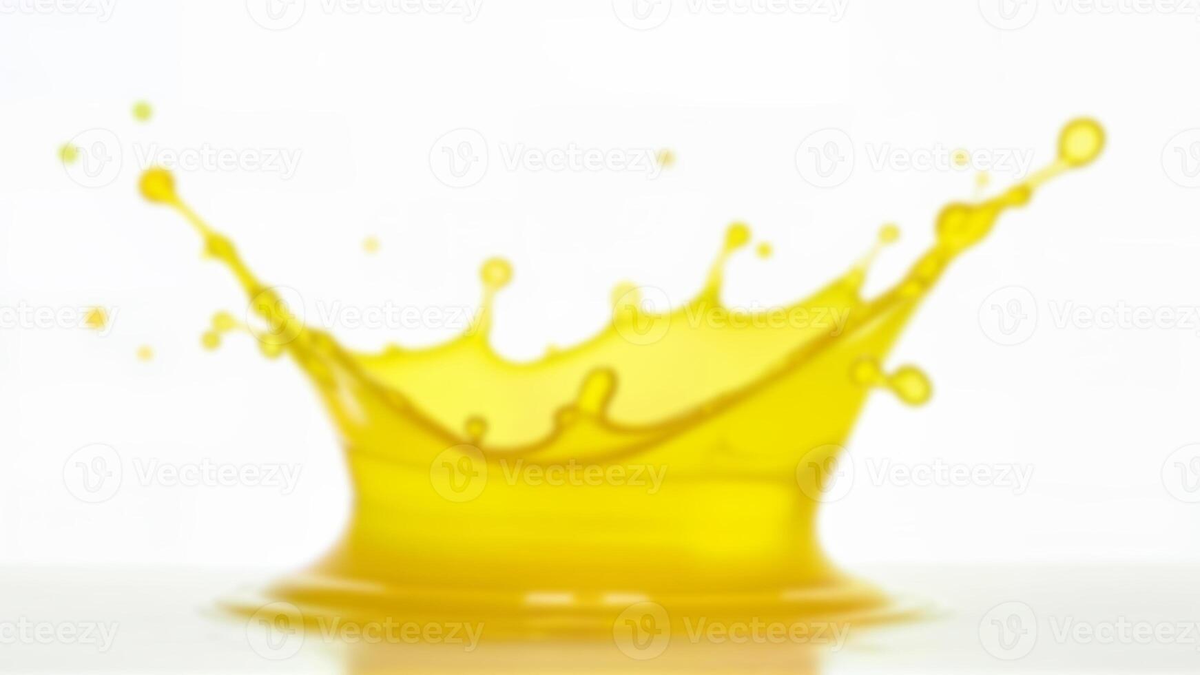 Blurred yellow liquid splash captured in motion, isolated on a white background. Useful for illustrating concepts of freshness, energy, or fluid dynamics. photo