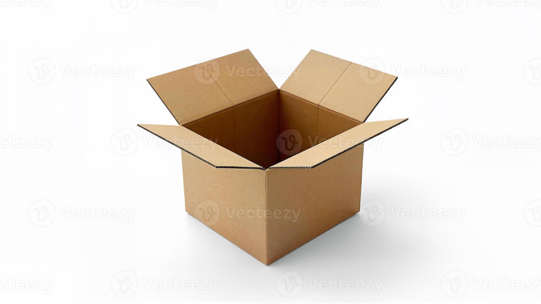 Simple cardboard box isolated for shipping or storage. Useful for packaging, delivery, or moving purposes in various contexts. photo