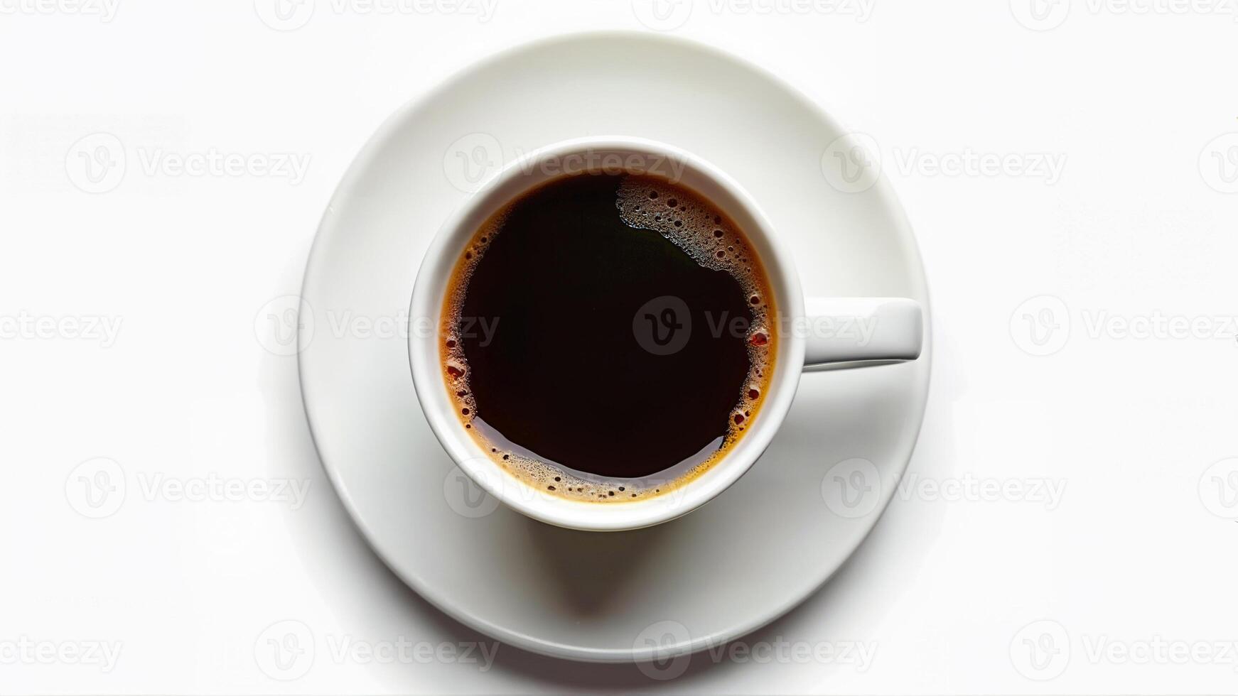 Isolated cup of espresso coffee on a white background, viewed from above. Suitable for illustrating beverage, caffeine, or morning concepts. photo