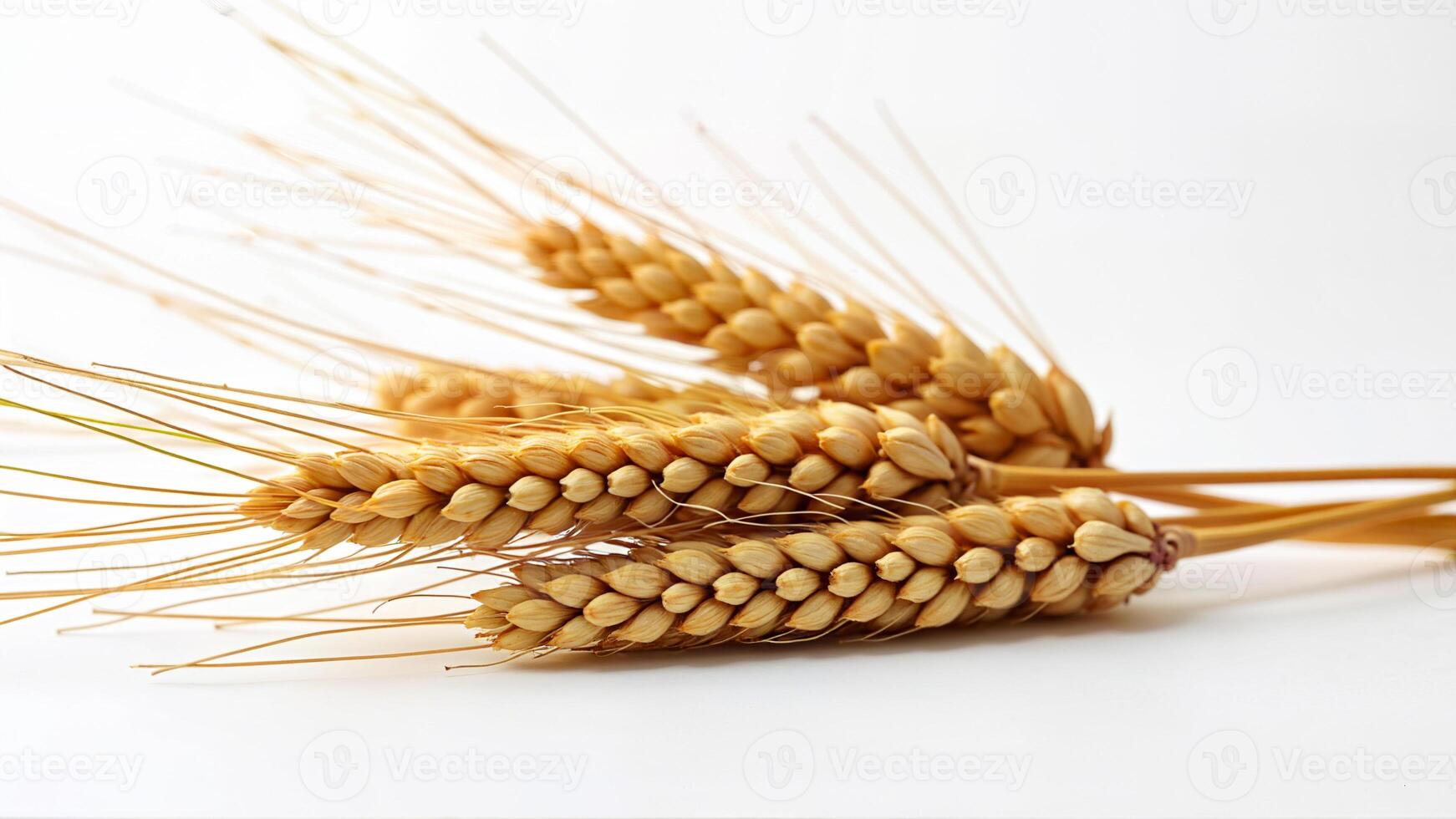 Wheat ears isolated on a white background for agricultural, food, or nutrition concepts. For illustrating grain, harvest, or healthy eating topics. photo