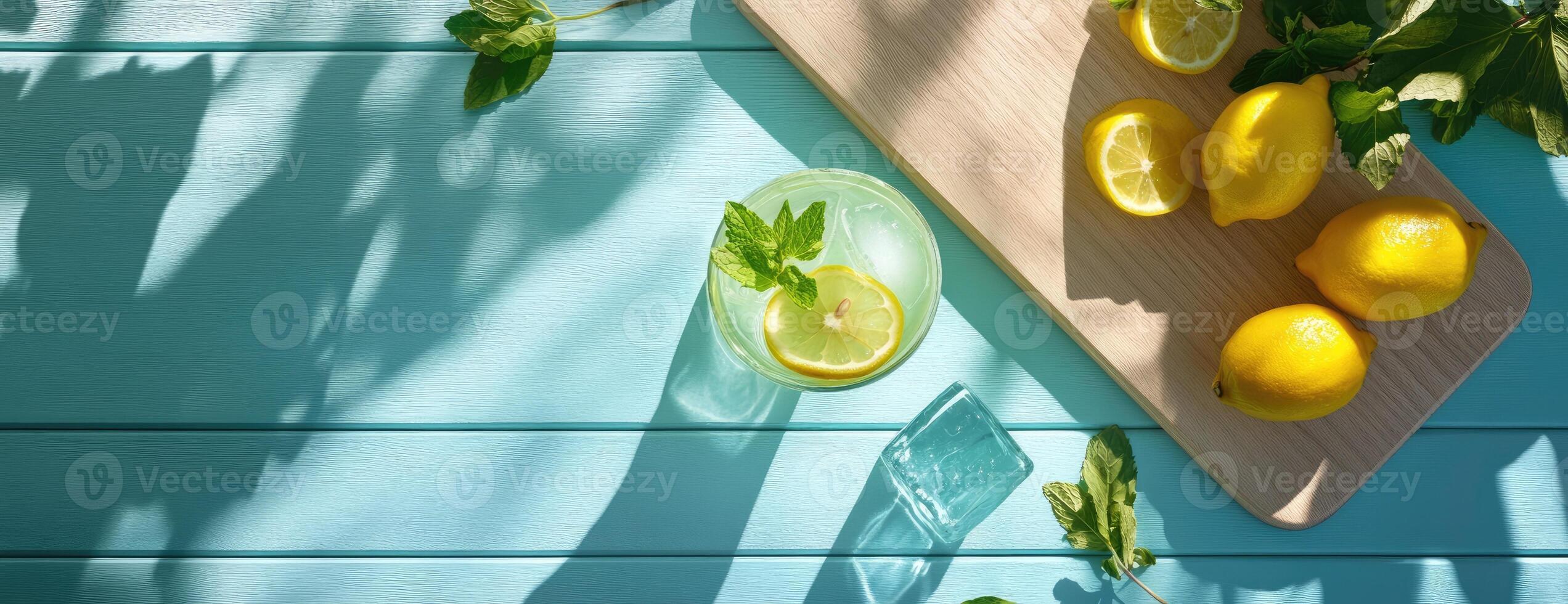 Refreshing Lemonade Drink with Mint and Lemon Slices photo