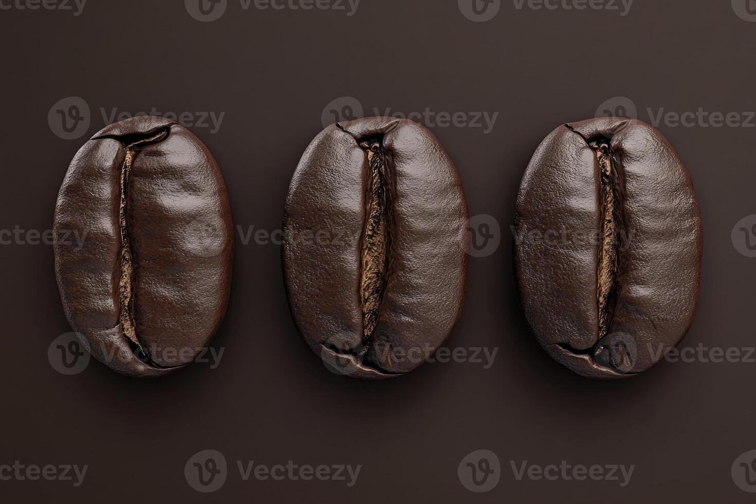 Three Roasted Coffee Beans Arranged in a Row photo