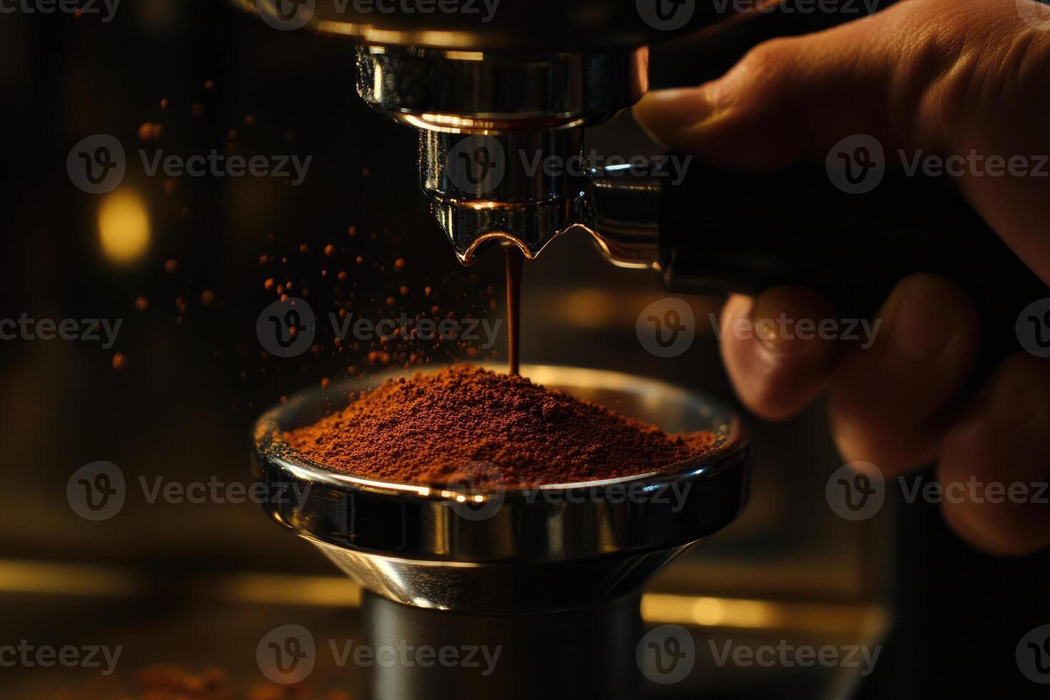 Espresso Machine Brewing Rich Dark Coffee Grounds photo