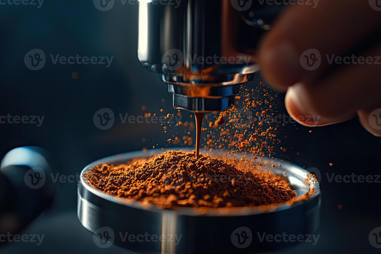 Espresso Extraction Showing Coffee Grounds and Brew photo