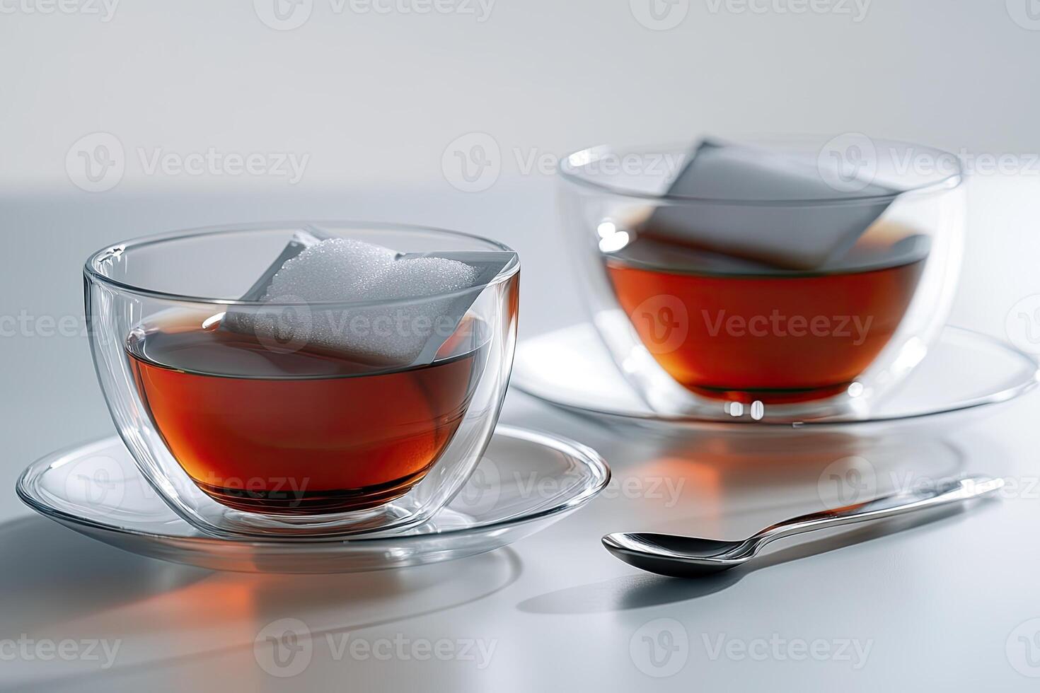 Two Cups of Tea with Sugar Packets photo