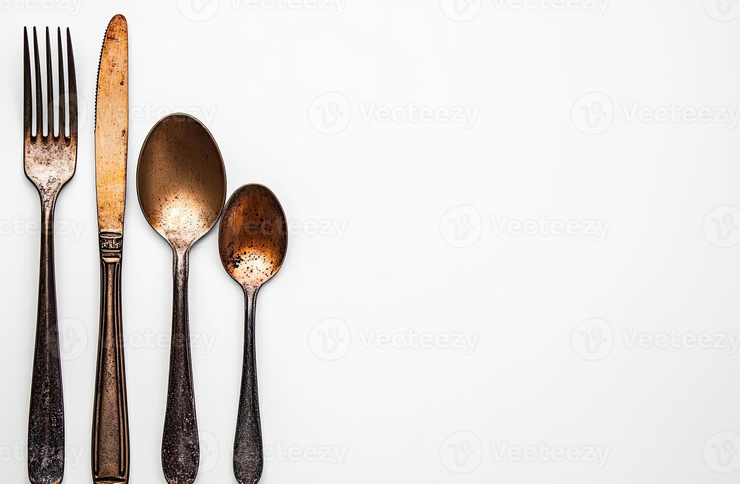 Antique silverware set with fork knife and spoons photo
