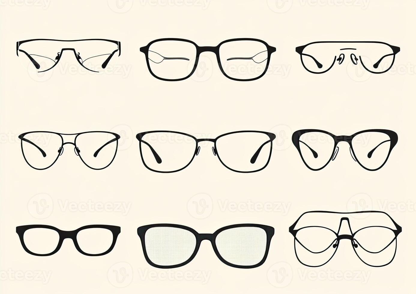 Nine Different Styles Of Eyeglass Frames Shown photo