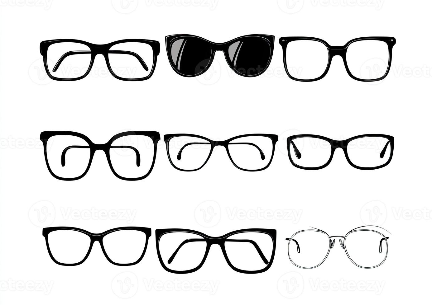 A Collection Of Stylish Eyeglass Frames And Sunglasses photo