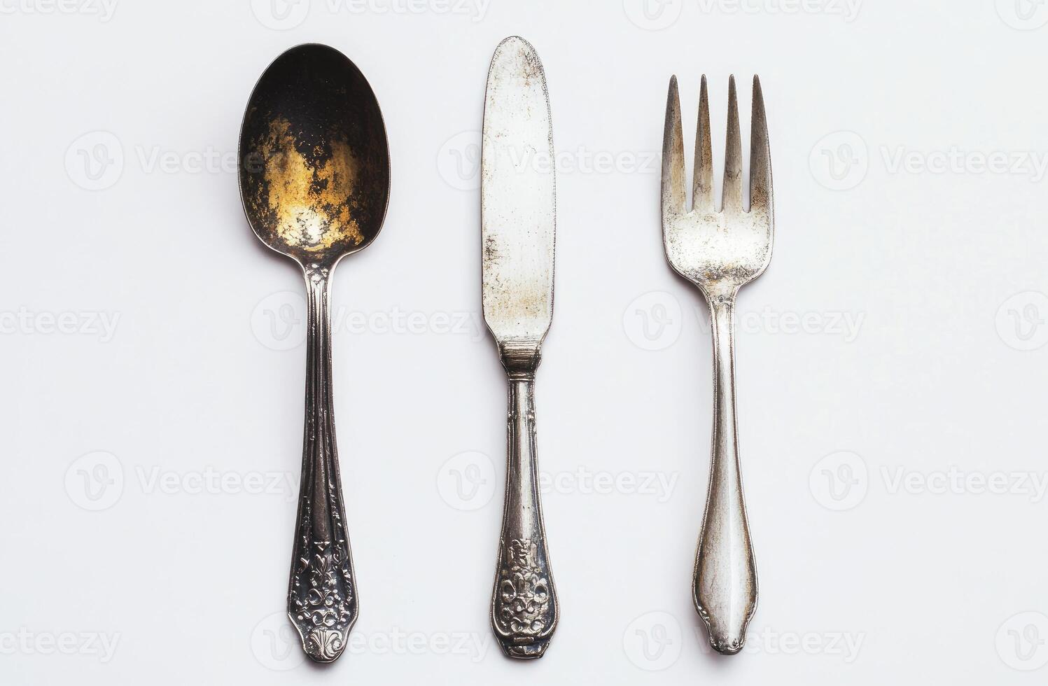 Antique Silver Spoon Fork and Knife Set photo