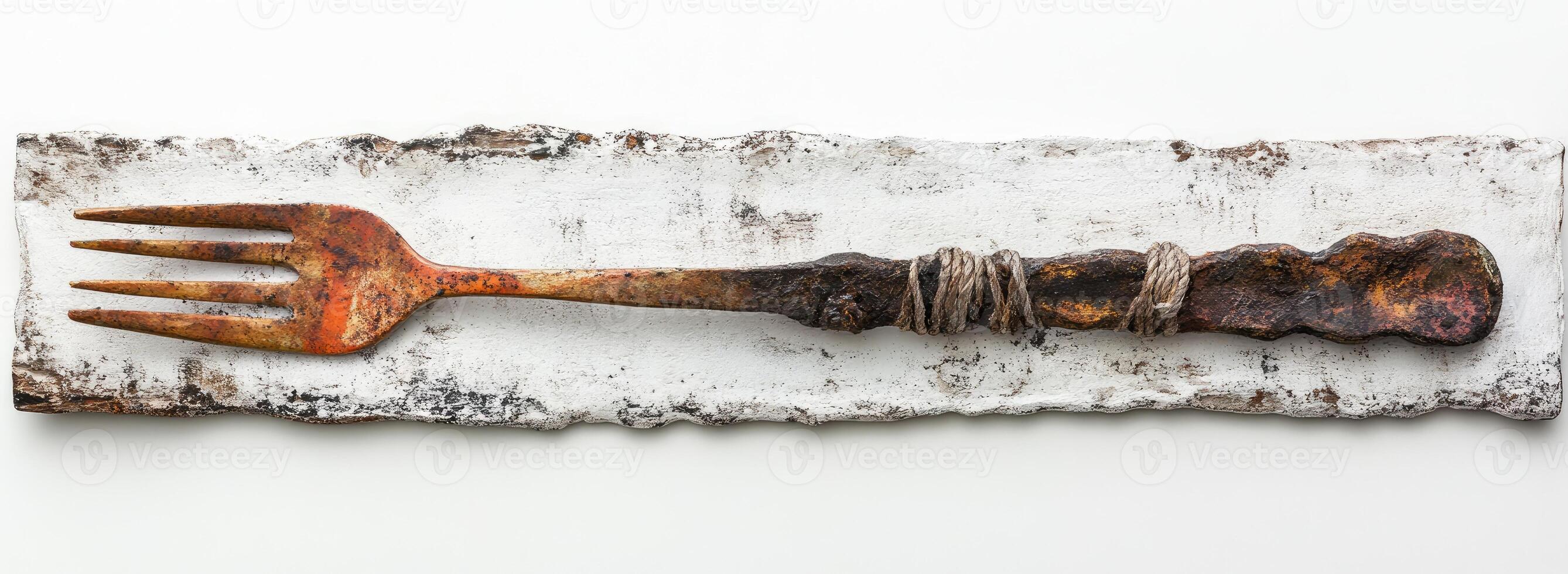Rustic Fork Sculpture on Weathered Background photo