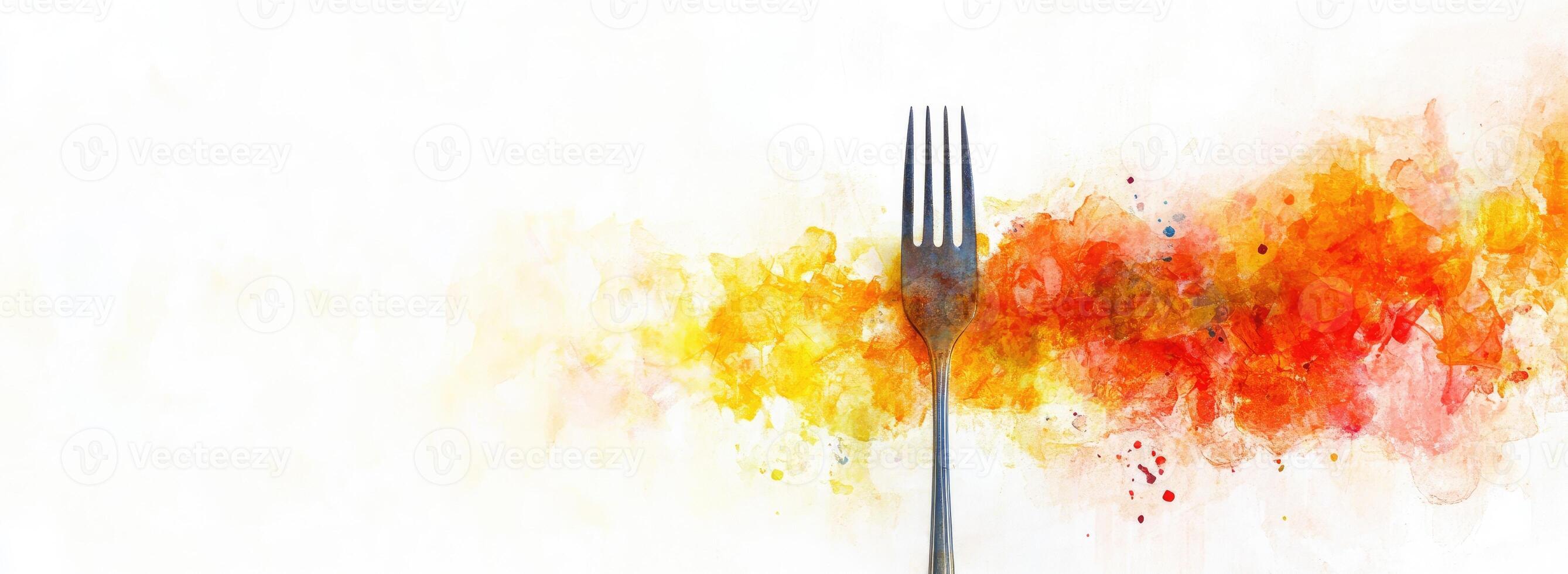 A Silver Fork Against A Watercolor Autumn Background photo