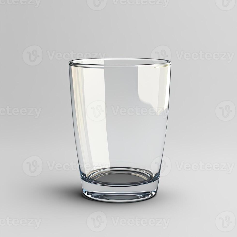 A single empty clear drinking glass sits on a gray surface photo