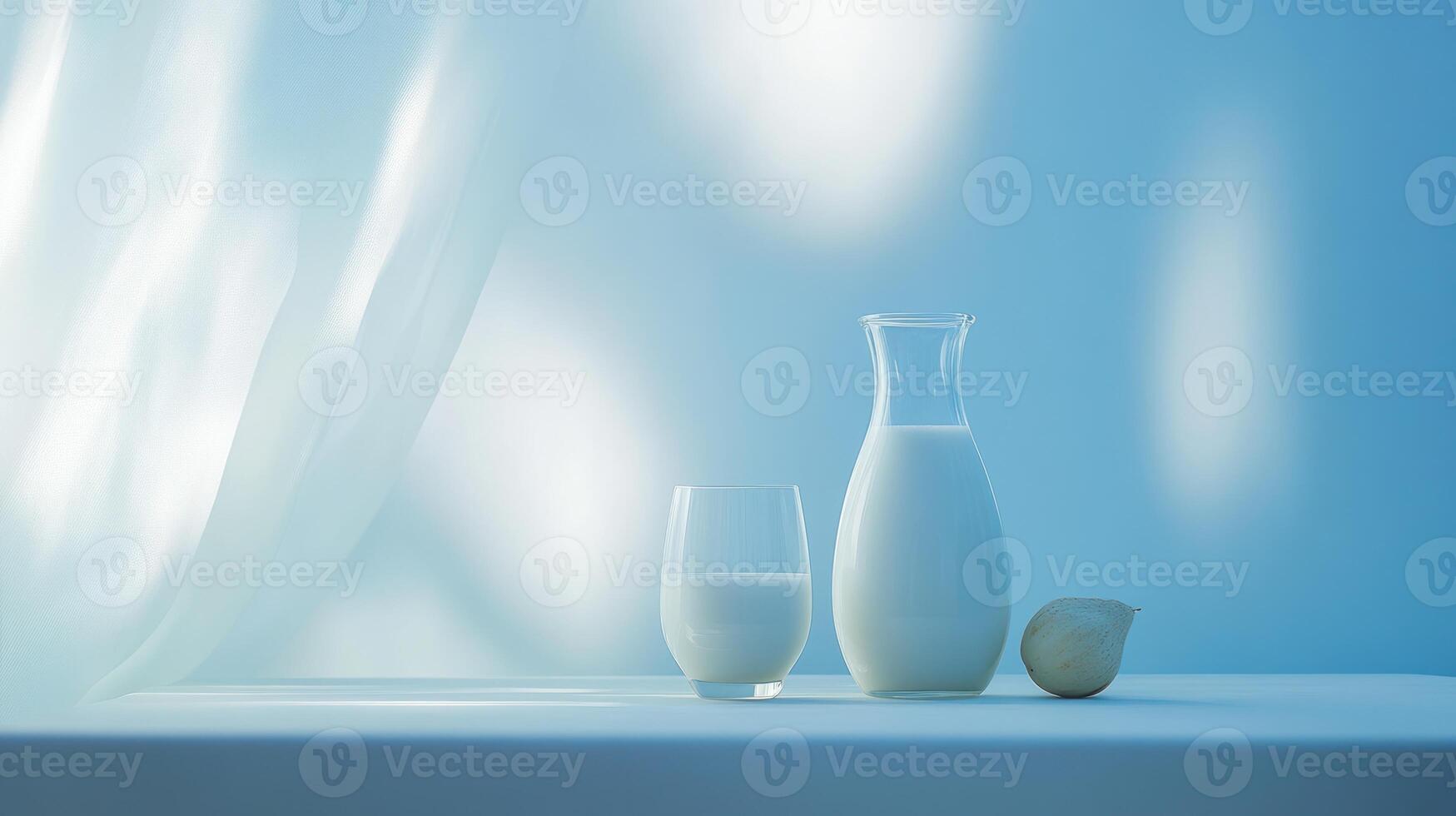 Milk in a Glass and Pitcher with Fruit photo
