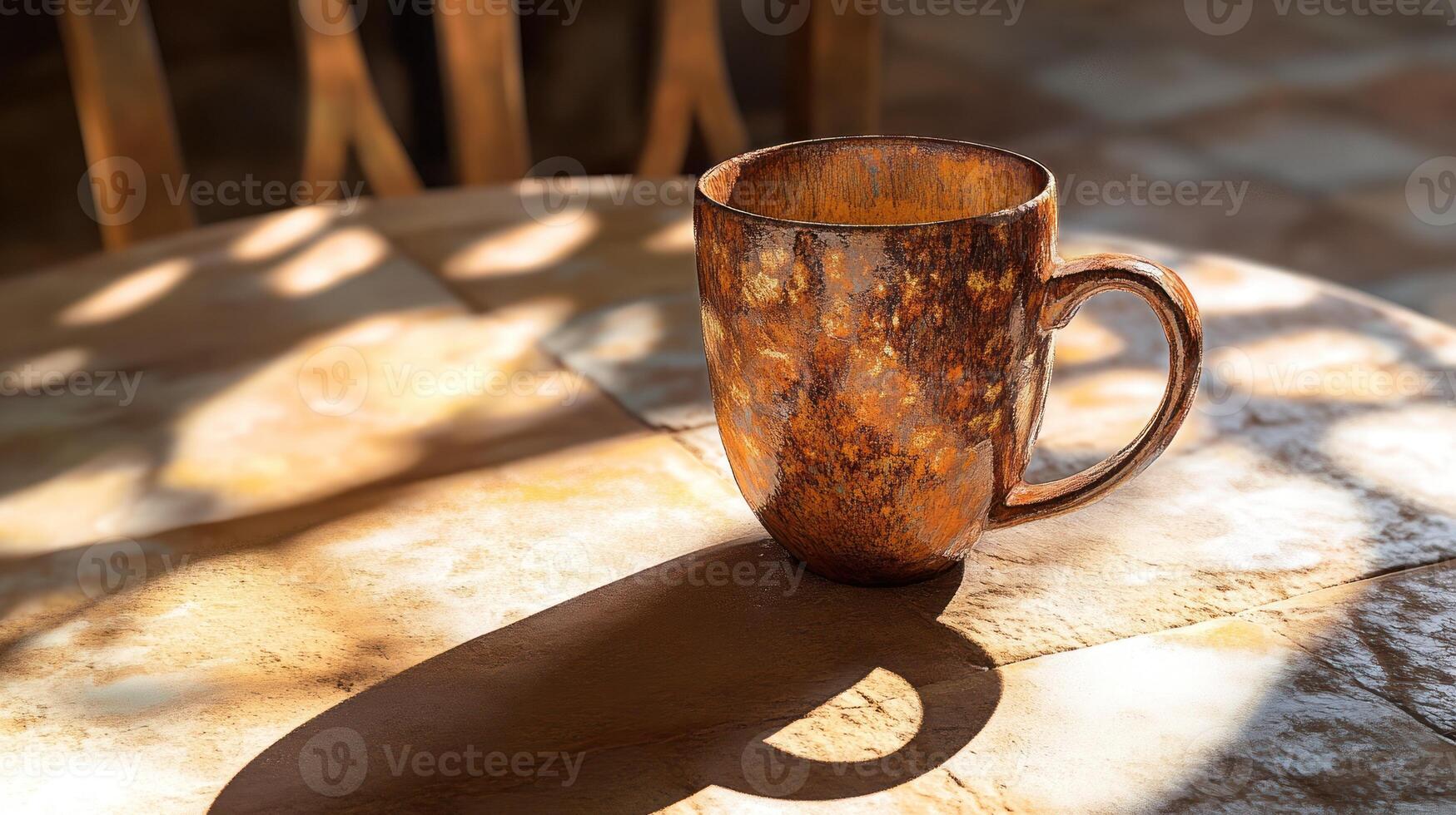 Rustic Brown Mug Sits On Sunny Tabletop photo