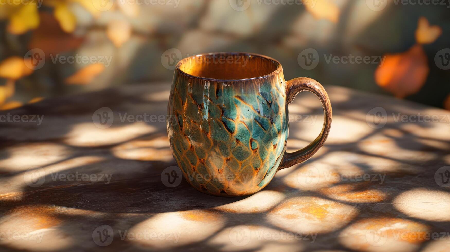 Autumn Sunlight Illuminates Ornate Ceramic Mug photo