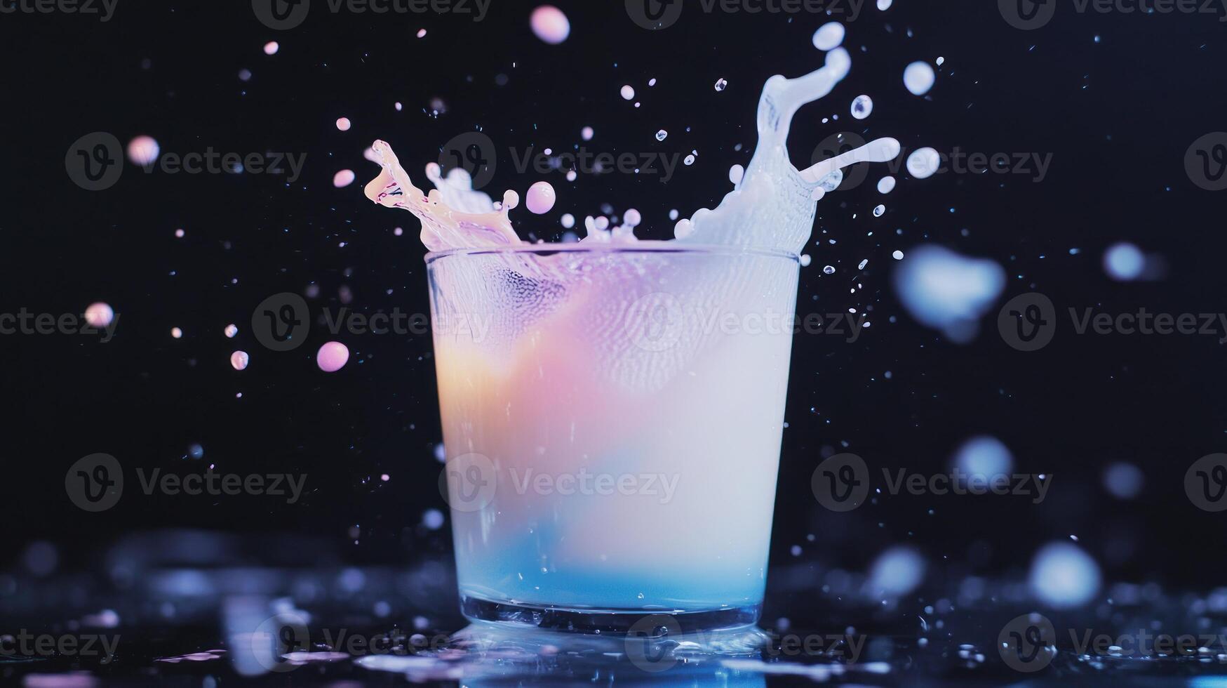 Colorful liquid splashing into glass creating a vibrant scene photo