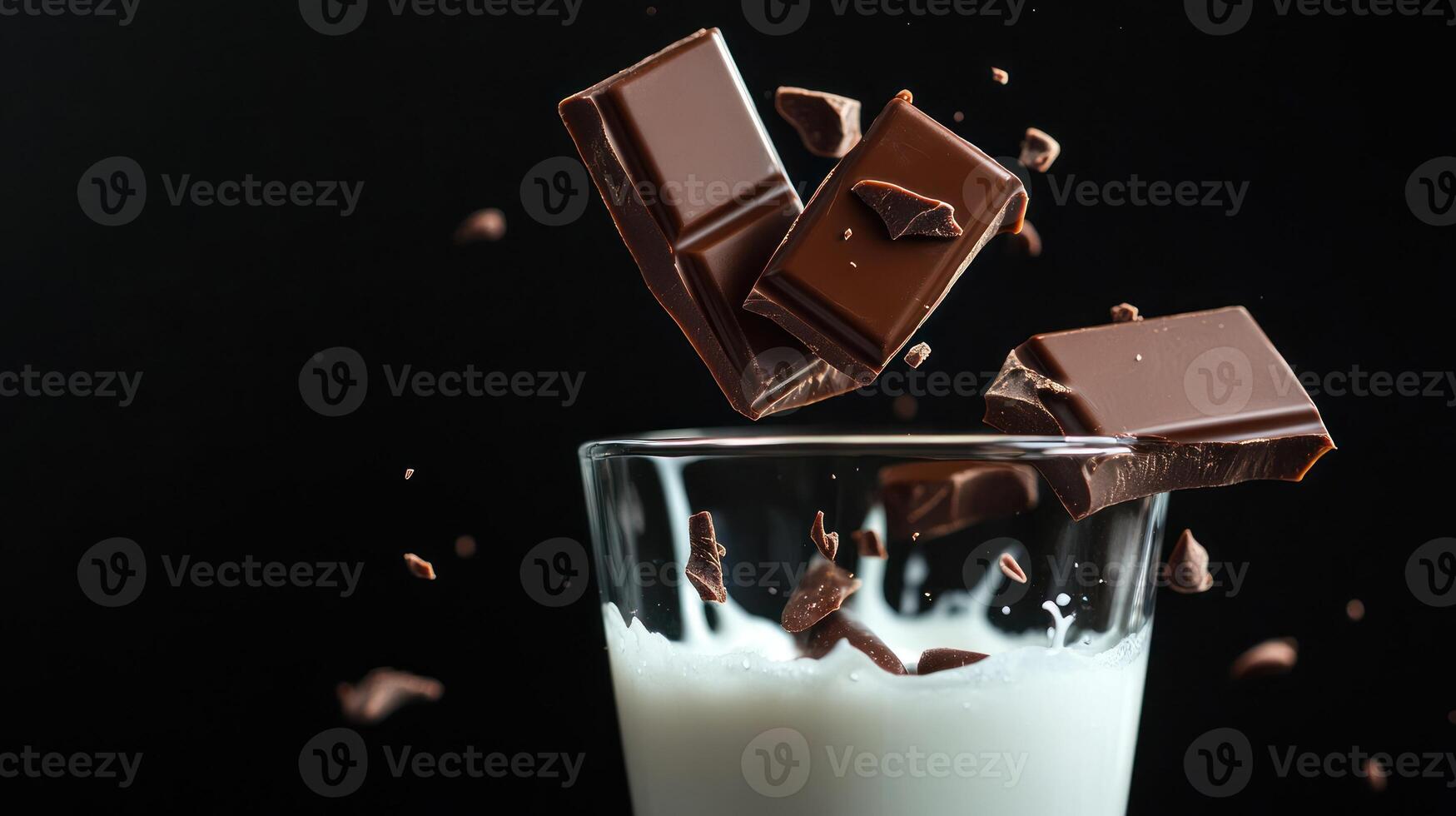 Chocolate falling into a glass of milk photo